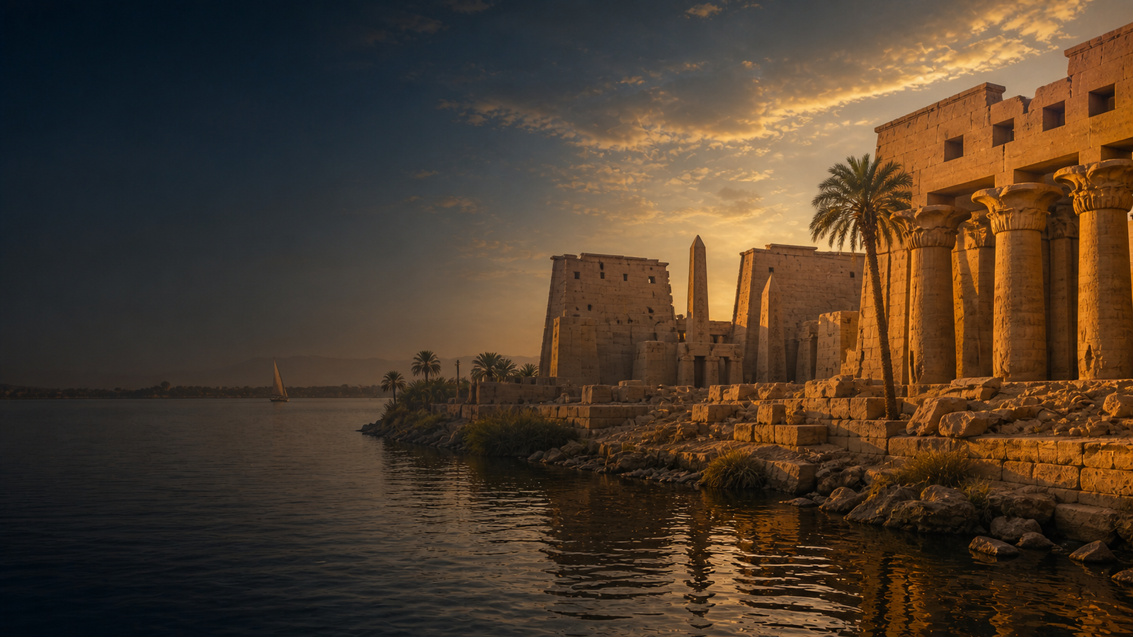 Karnak-Tempel in Luxor am Nil im goldenen Abendlicht